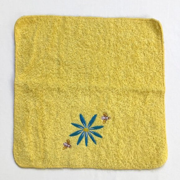 Vintage Honeybee & Flower Embroidered Towel Set 2 Pc Washcloth & Bath Yellow Bee - Picture 4 of 9